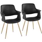 Vintage Flair Dining Accent Chair in Gold & Black Leatherette (Set of 2)